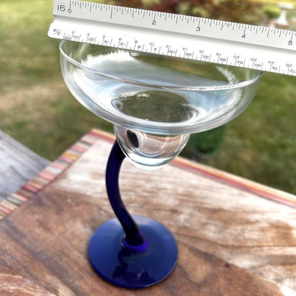 Vintage COBALT BLUE LIBBY BRAVURA MARGARITA GLASSES CURVED STEM set of 3 - Picture 3 of 7